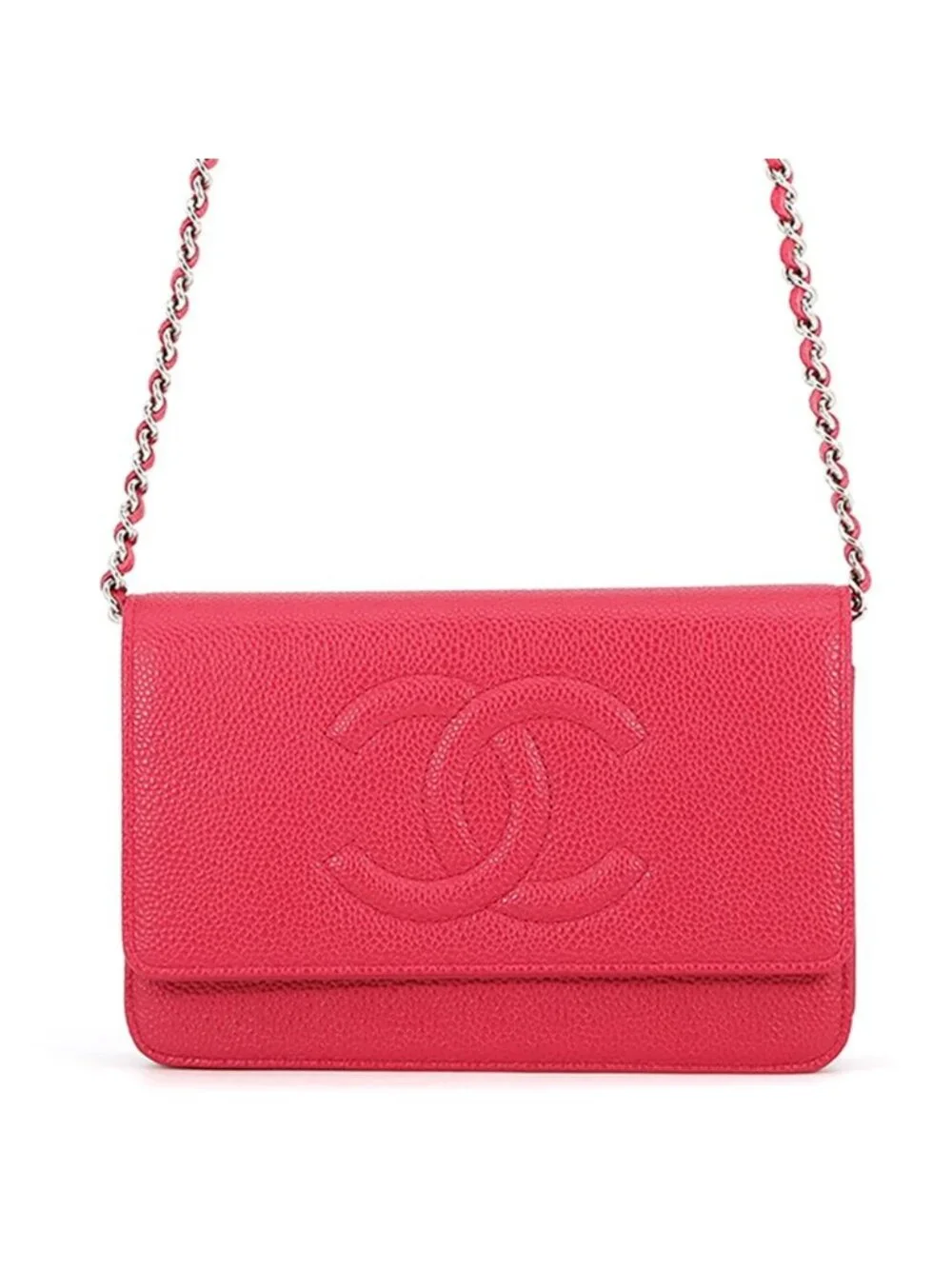 Chanel Chain Wallet CC Logo Caviar Leather Shoulder Bag